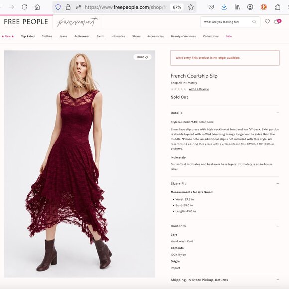 Free People French Courtship Slip Dress Sz S - Picture 15 of 16